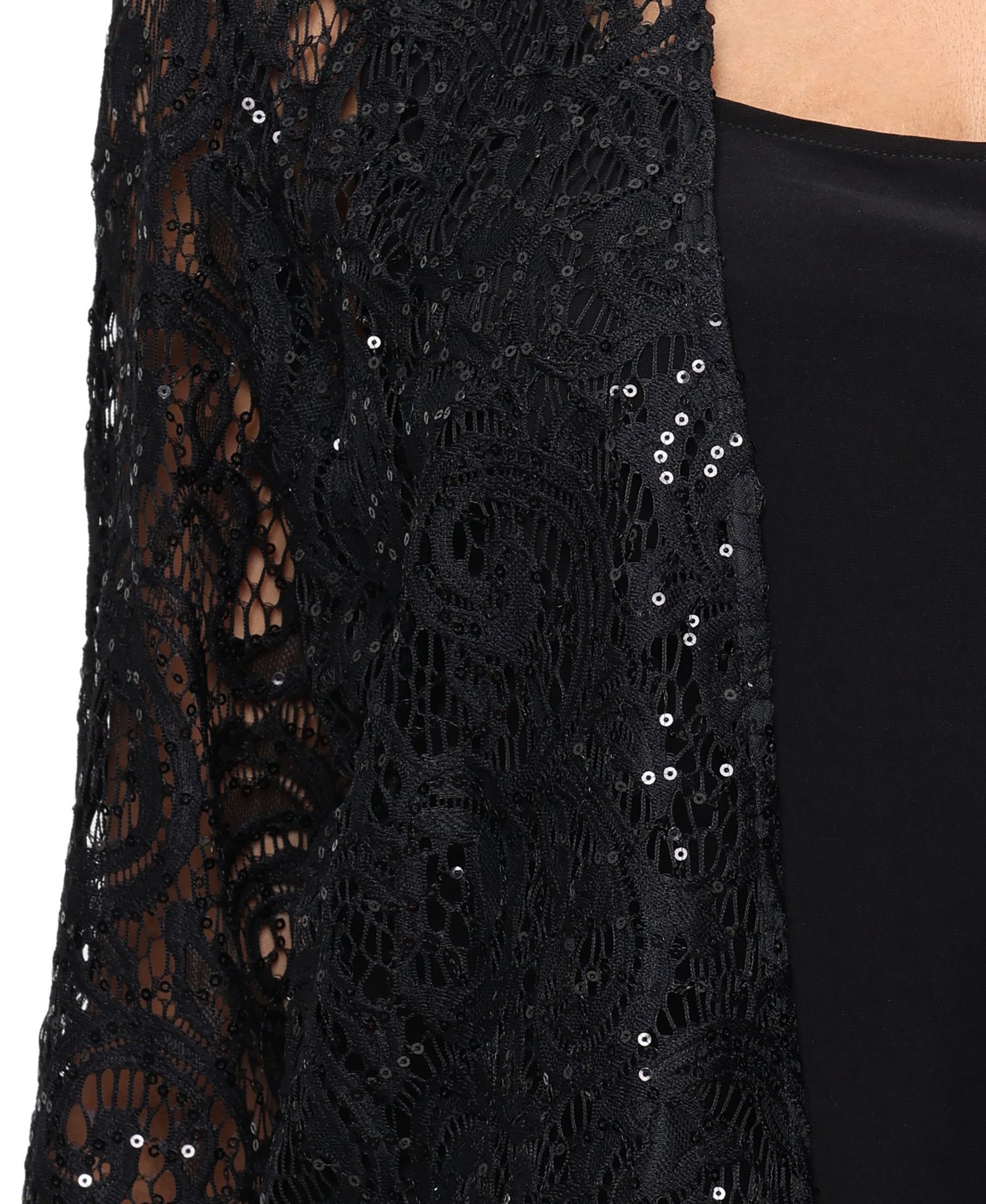 Women's Sequin-Lace 3/4-Sleeve V-Neck Coverup