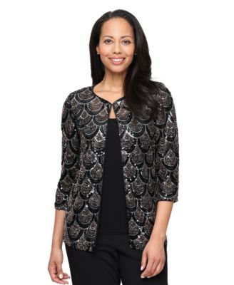 Women's Sequin Mock Twinset 3/4-Sleeve Blouse
