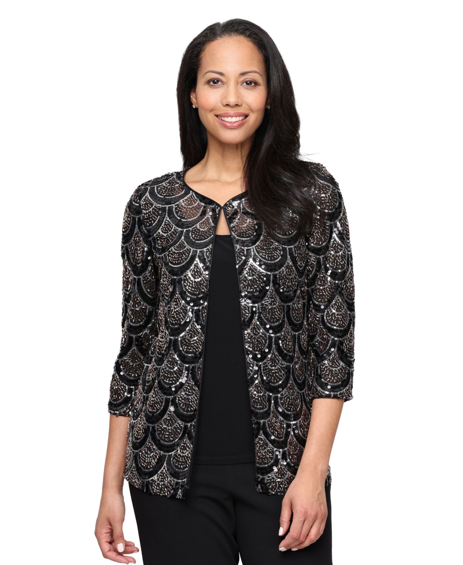 Women's Sequin Mock Twinset 3/4-Sleeve Blouse