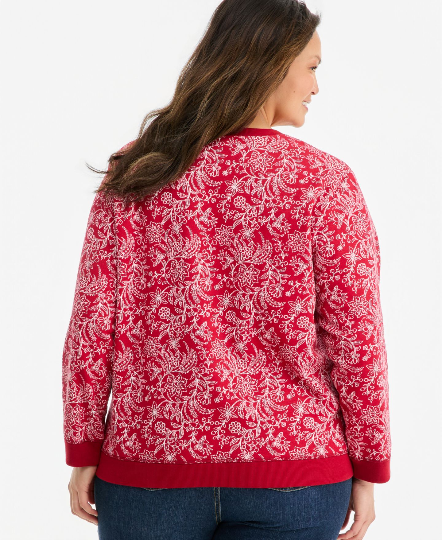 Женская толстовка Style & Co Plus Size Printed Fleece Crewneck, цвет: Тёмный красный — фото 4