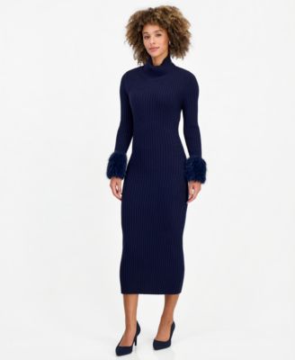 Women's Long-Sleeve Mock-Neck Cut-Out Twist-Back Sweater Dress