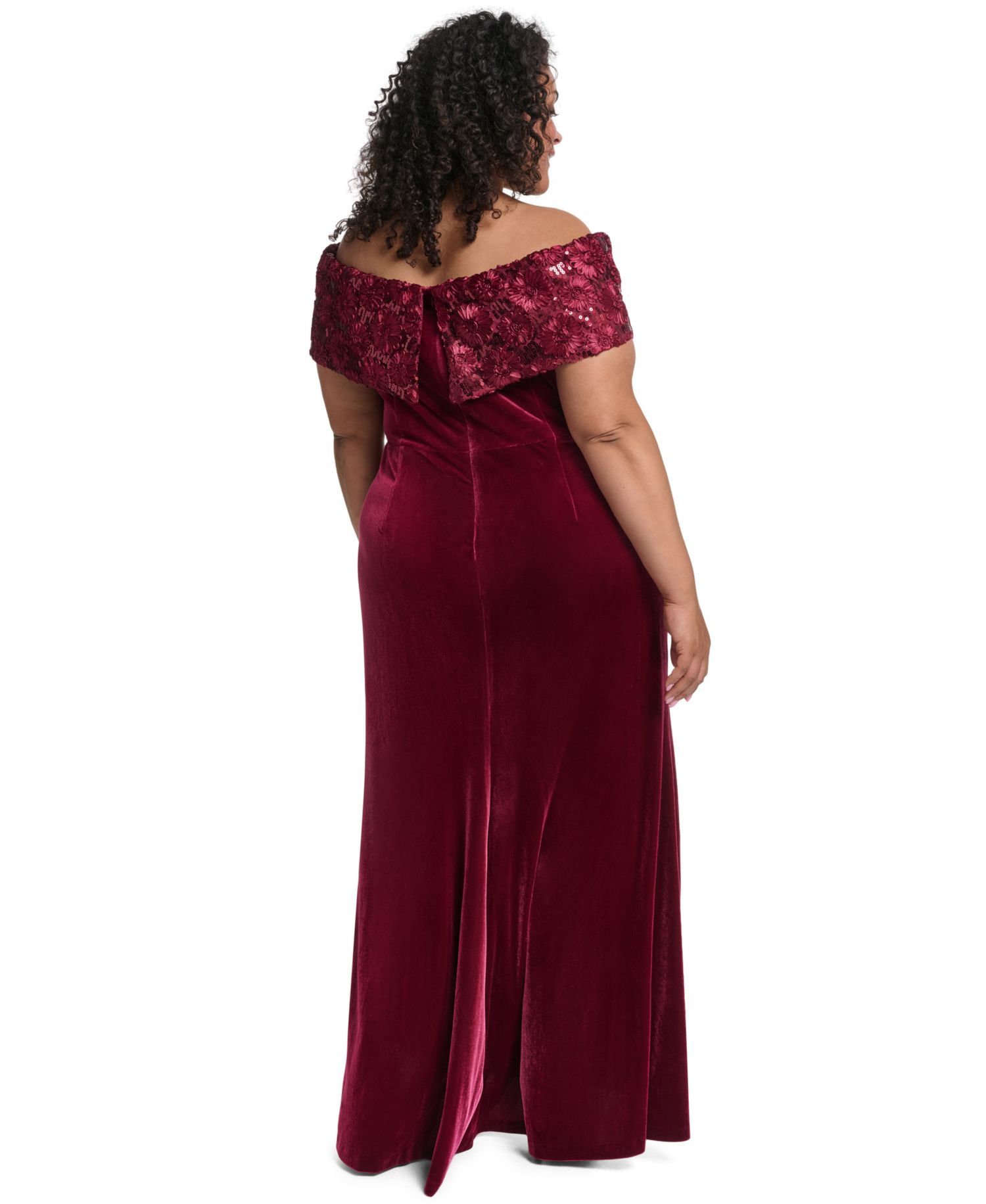 Plus Size Off-the-Shoulder Sequined Long Dress