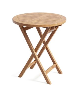 24 in Round Solid Teak Folding Bistro Table with Footrest