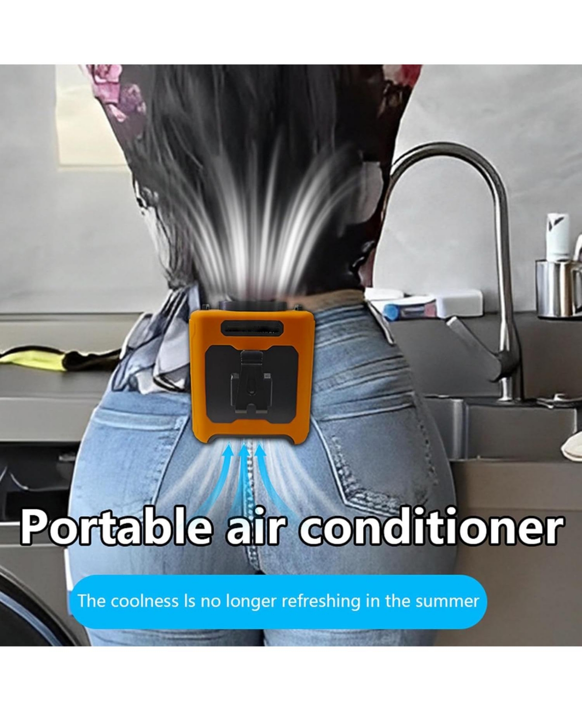 Multifunctional Outdoor Waist Fan with Hanging Hook, Led Light and Rechargeable Battery for Indoor and Outdoor Use, Grey