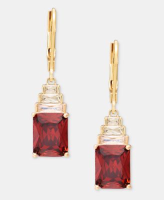 Gold-Tone Siam Cubic Zirconia Square Drop Earrings
