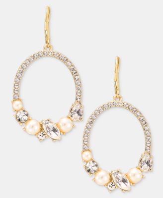 Faux Pearl & Glass Crystal Cluster Orbital Dangle Earrings