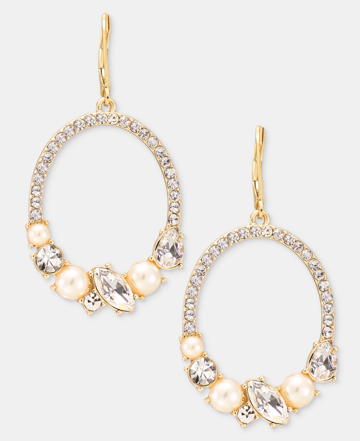 Anne Klein Imitation Pearl & Glass Crystal Cluster Orbital Dangle Earrings - Pearl