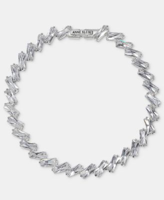 Cubic Zirconia Silver-Tone Baguette Foldover Bracelet