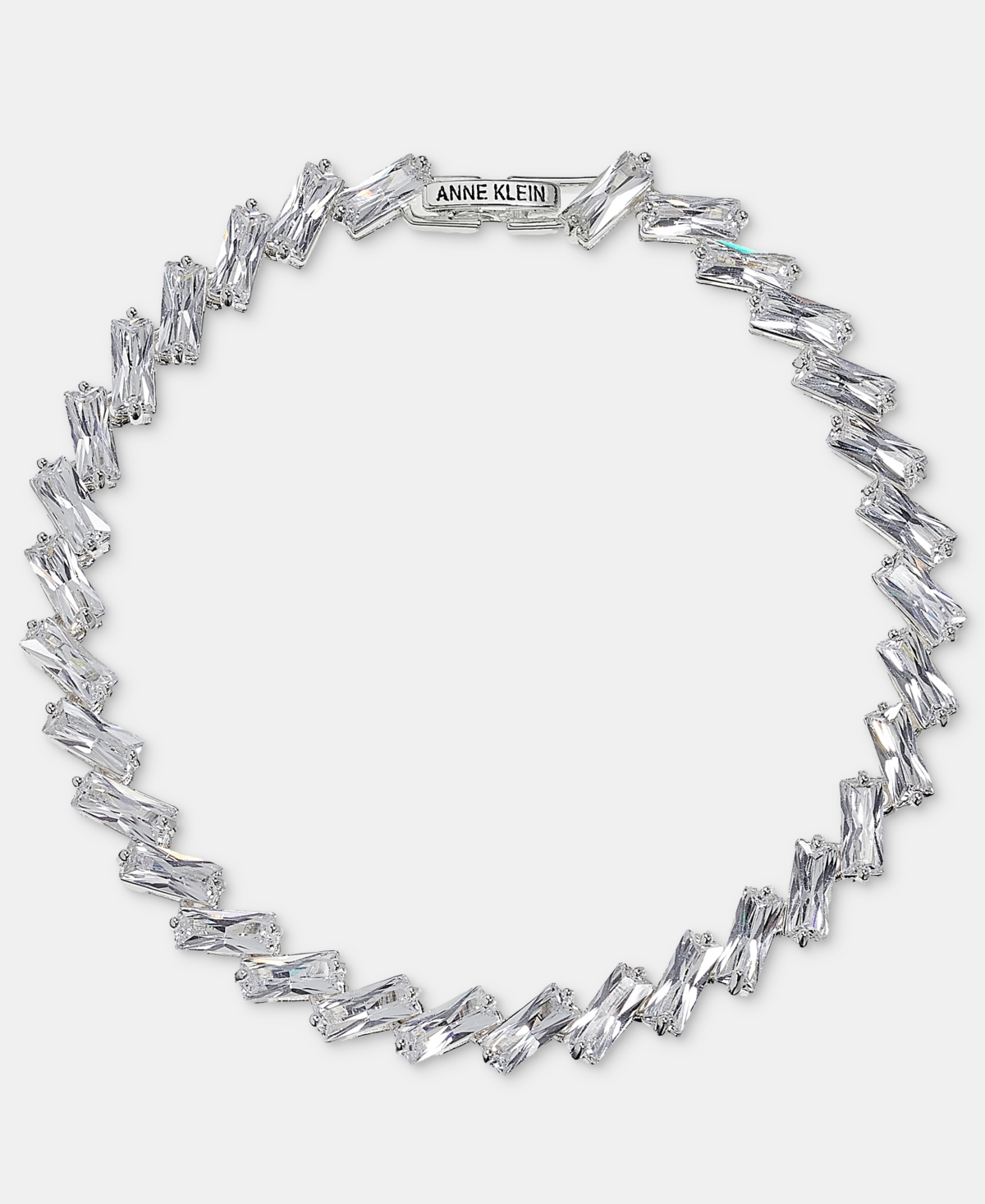 Anne Klein Cubic Zirconia Silver-Tone Baguette Foldover Bracelet