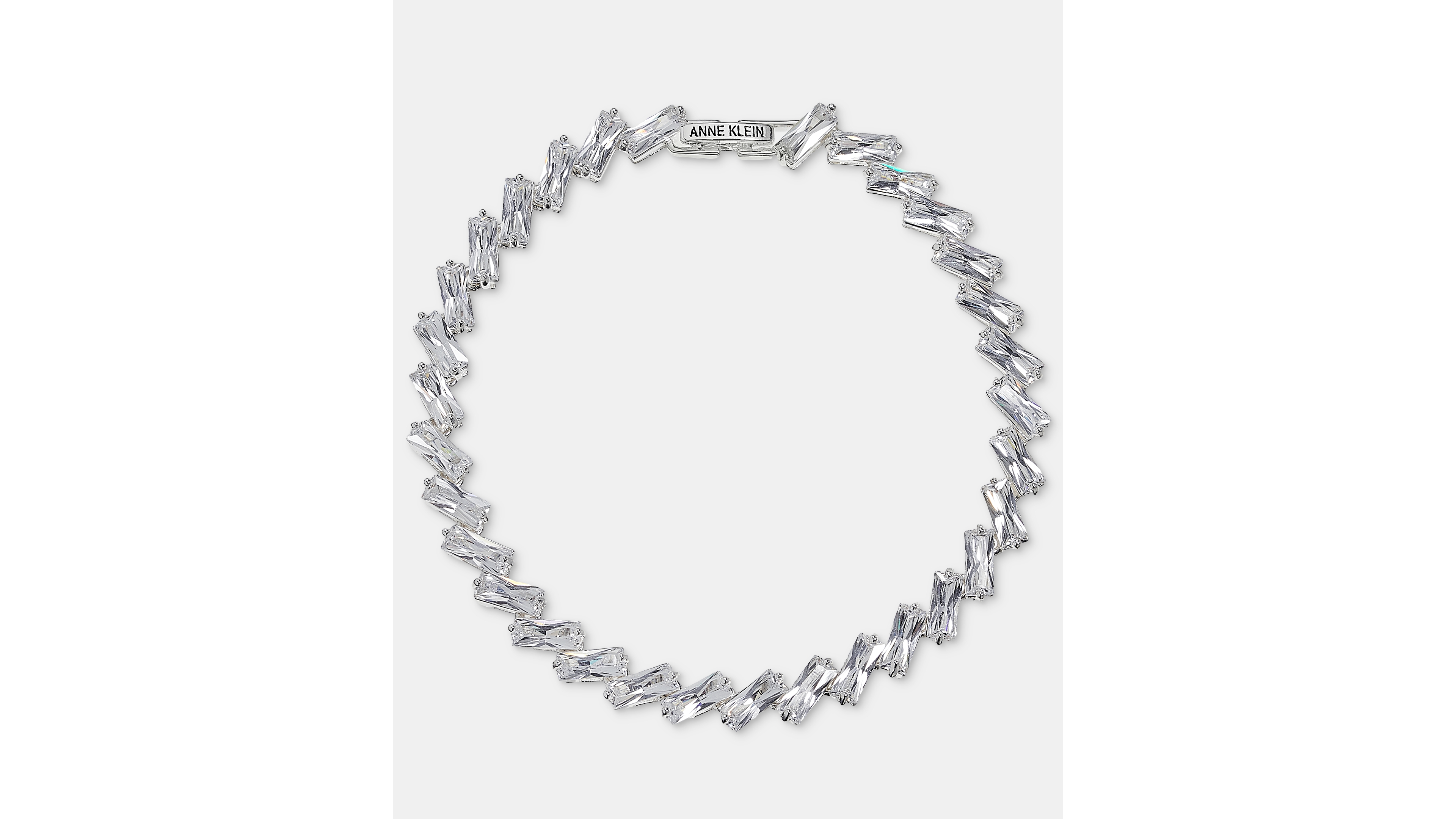 Anne Klein Cubic Zirconia Silver-Tone Baguette Foldover Bracelet
