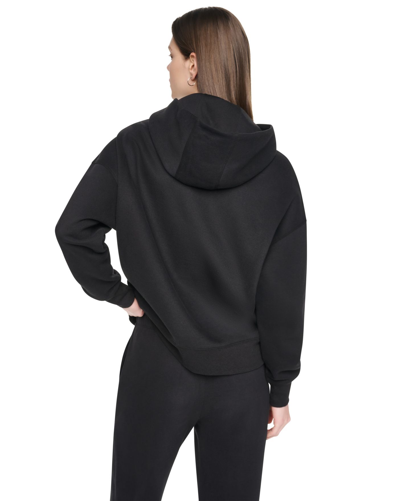 Женское худи DKNY Sport Flocked Logo Relaxed-Fit, цвет: Чёрный — фото 3
