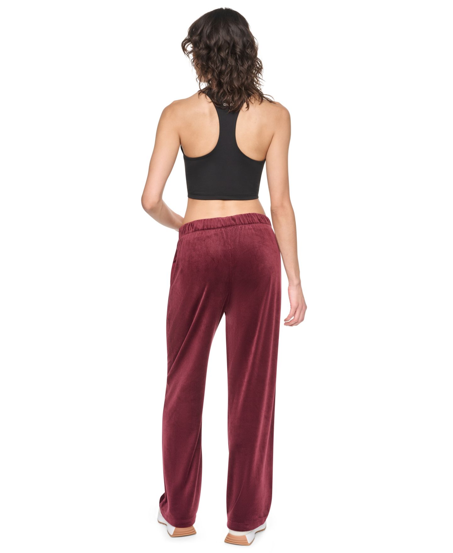Женские брюки DKNY Sport High-Rise Ribbed Super-Soft Velour Straight Leg, цвет: Чёрный — фото 6