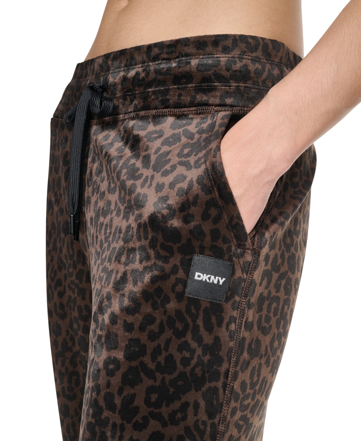 Dkny Sport Women's Leopard-Print Mid-Rise Velour Track Pants