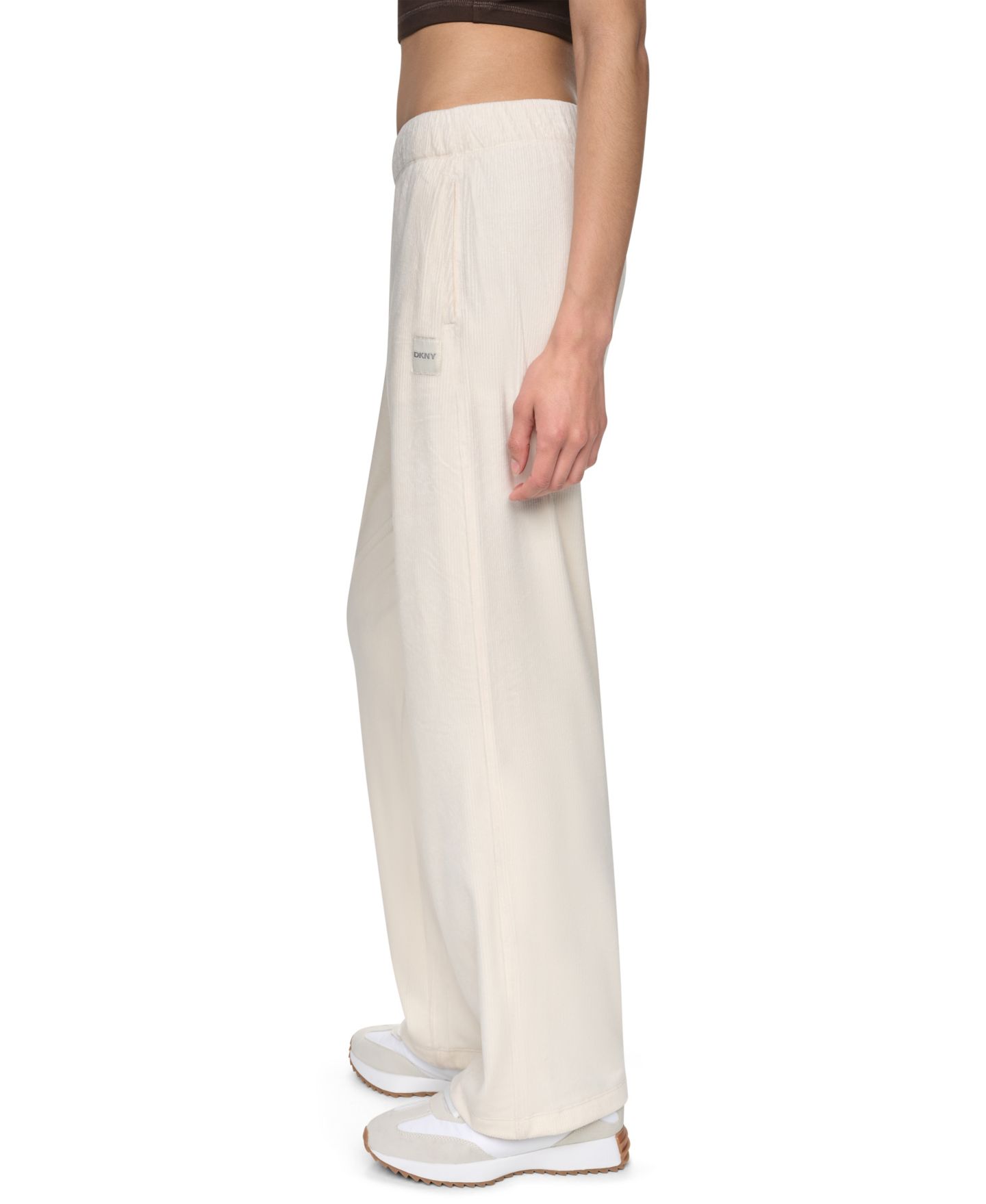 Женские брюки DKNY Sport High-Rise Ribbed Super-Soft Velour Straight Leg, цвет: Чёрный — фото 27