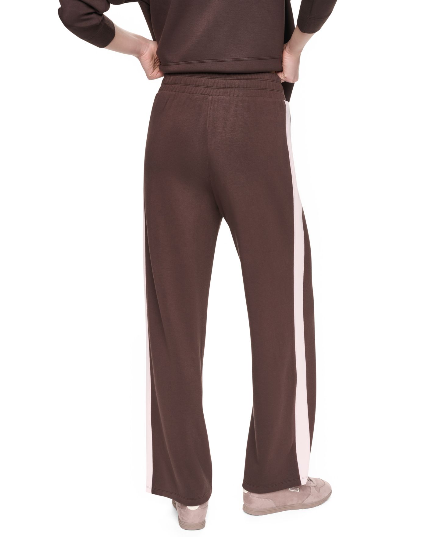 Женские брюки DKNY Sport High-Rise Modified Wide-Leg Side-Stripe, цвет: Чёрный / Сливочный — фото 9