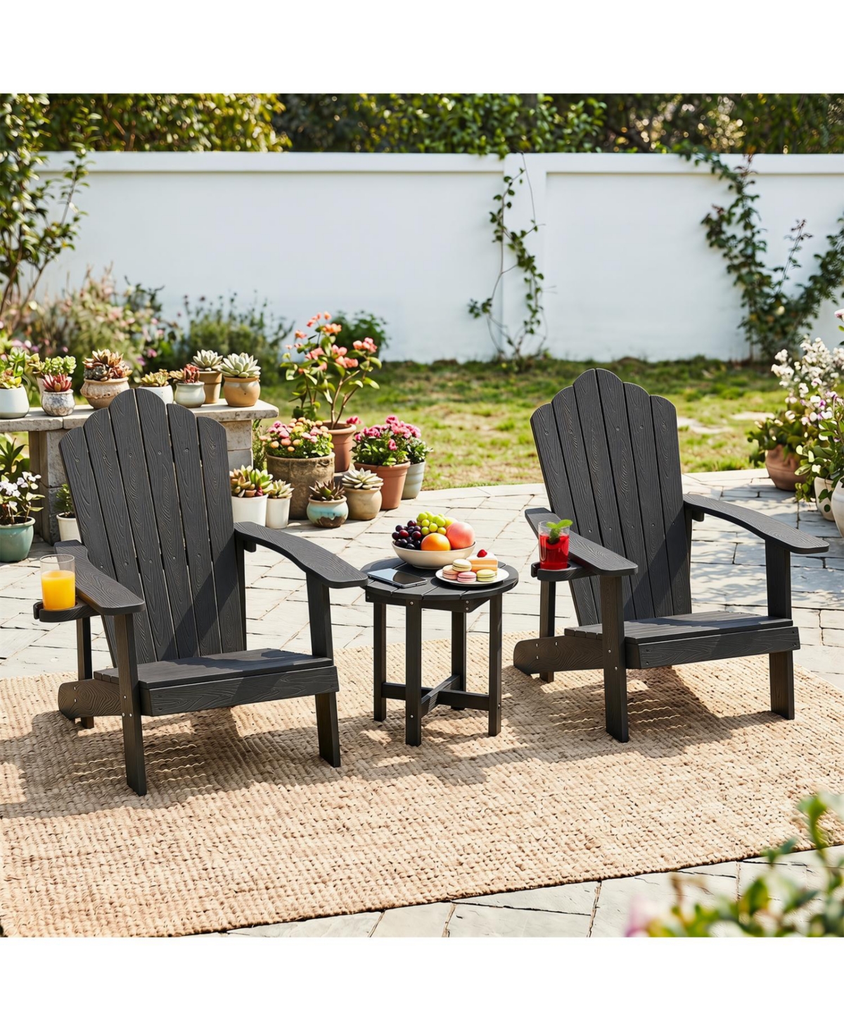 Mecale 18 Adirondack Round Side Table with Wood Grain Slats, Holds 66 lbs