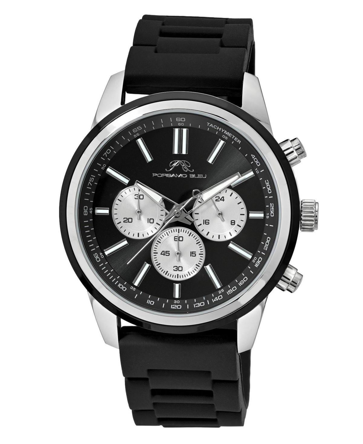 Porsamo Bleu Men's Logan Chronograph Silicone Strap Silver Tone Watch 44 mm