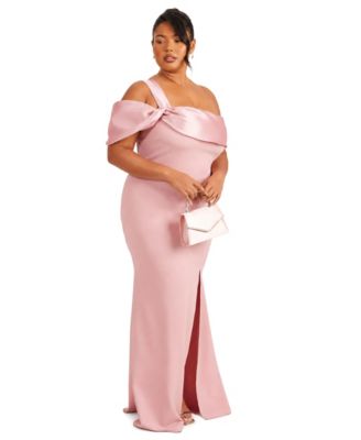 Plus Size Satin One Shoulder Maxi Dress