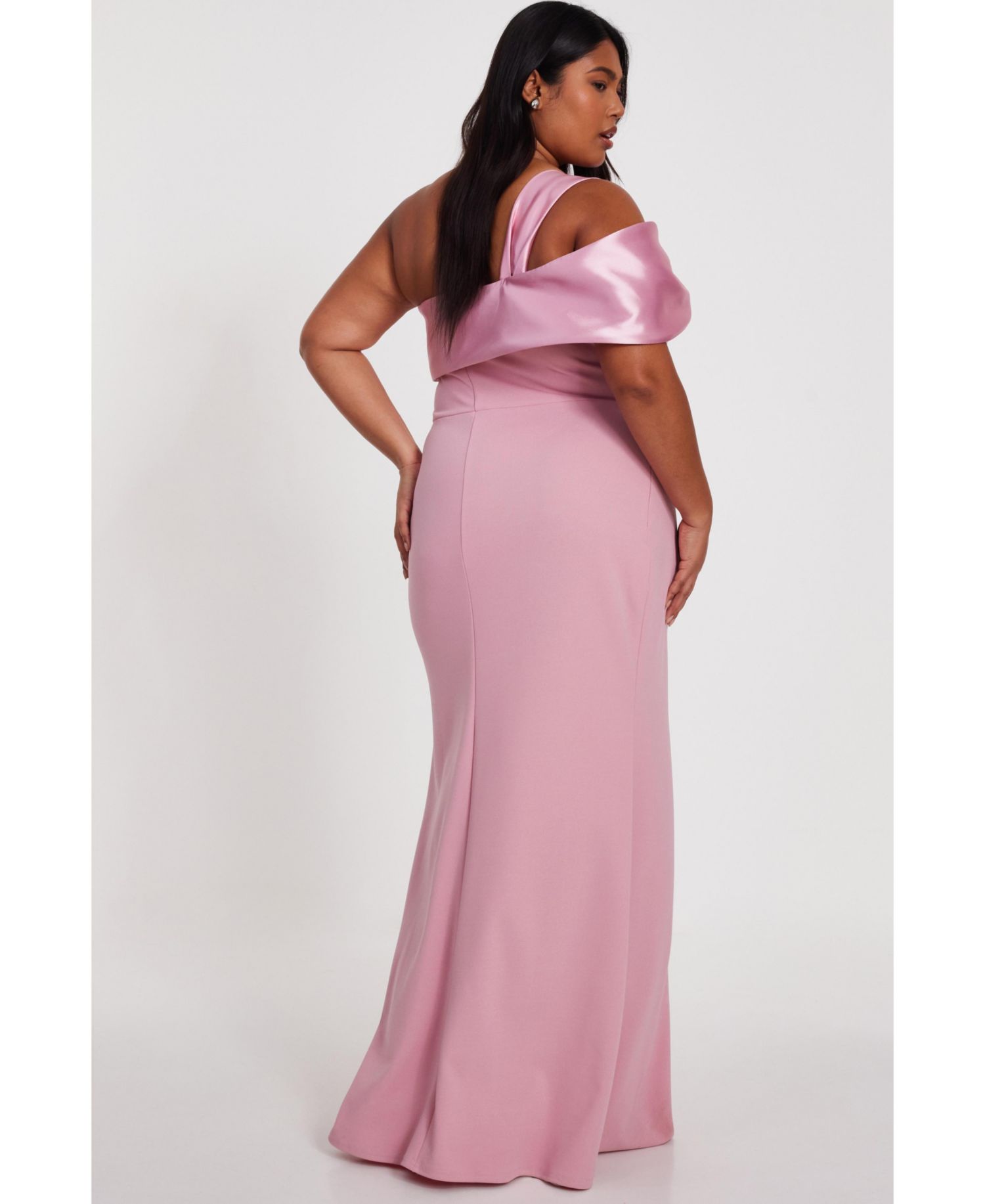 Plus Size Satin One Shoulder Maxi Dress
