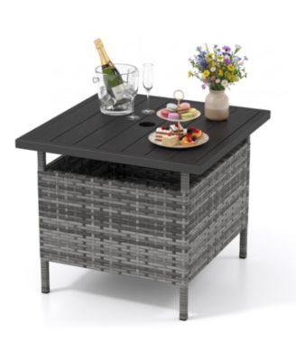 22 in Patio Side Table with Wood-Look Top and 2 in Umbrella Hole