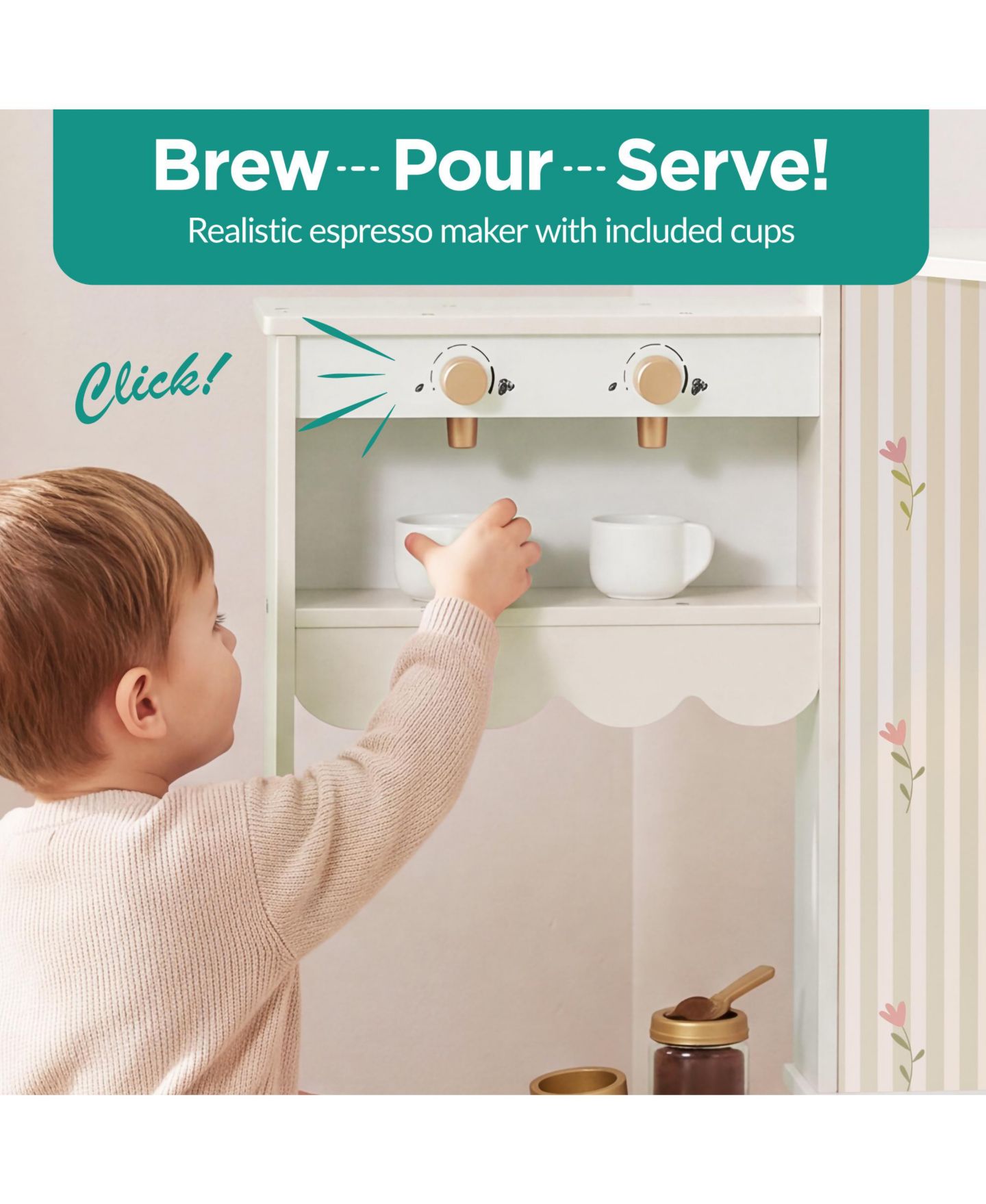 Детская игрушка Best Choice Products Cottage Corner Wooden Play Kitchen, Ages 3+, цвет: Кремовый — фото 6