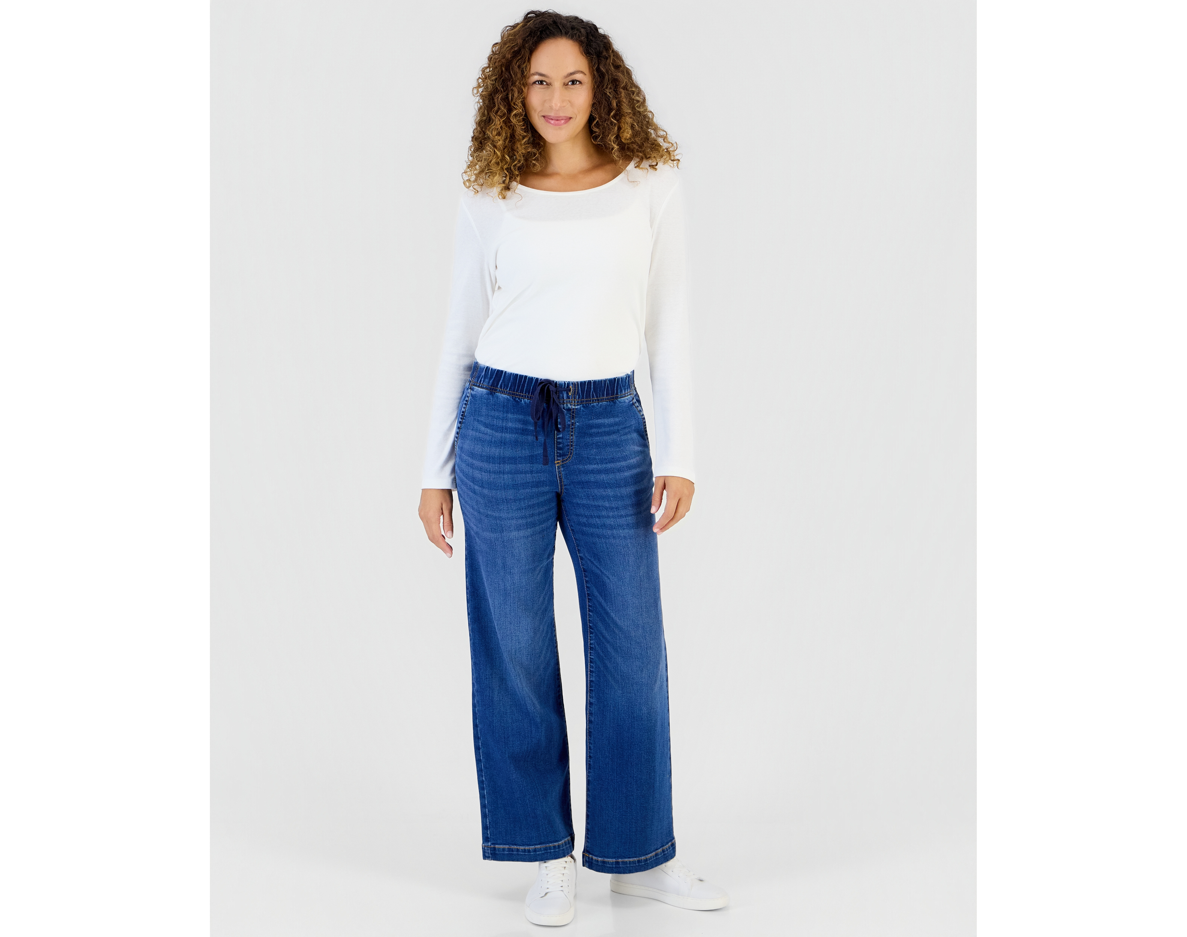 Style & Co Petite High-Rise Wide-Leg Pull-On Jeans