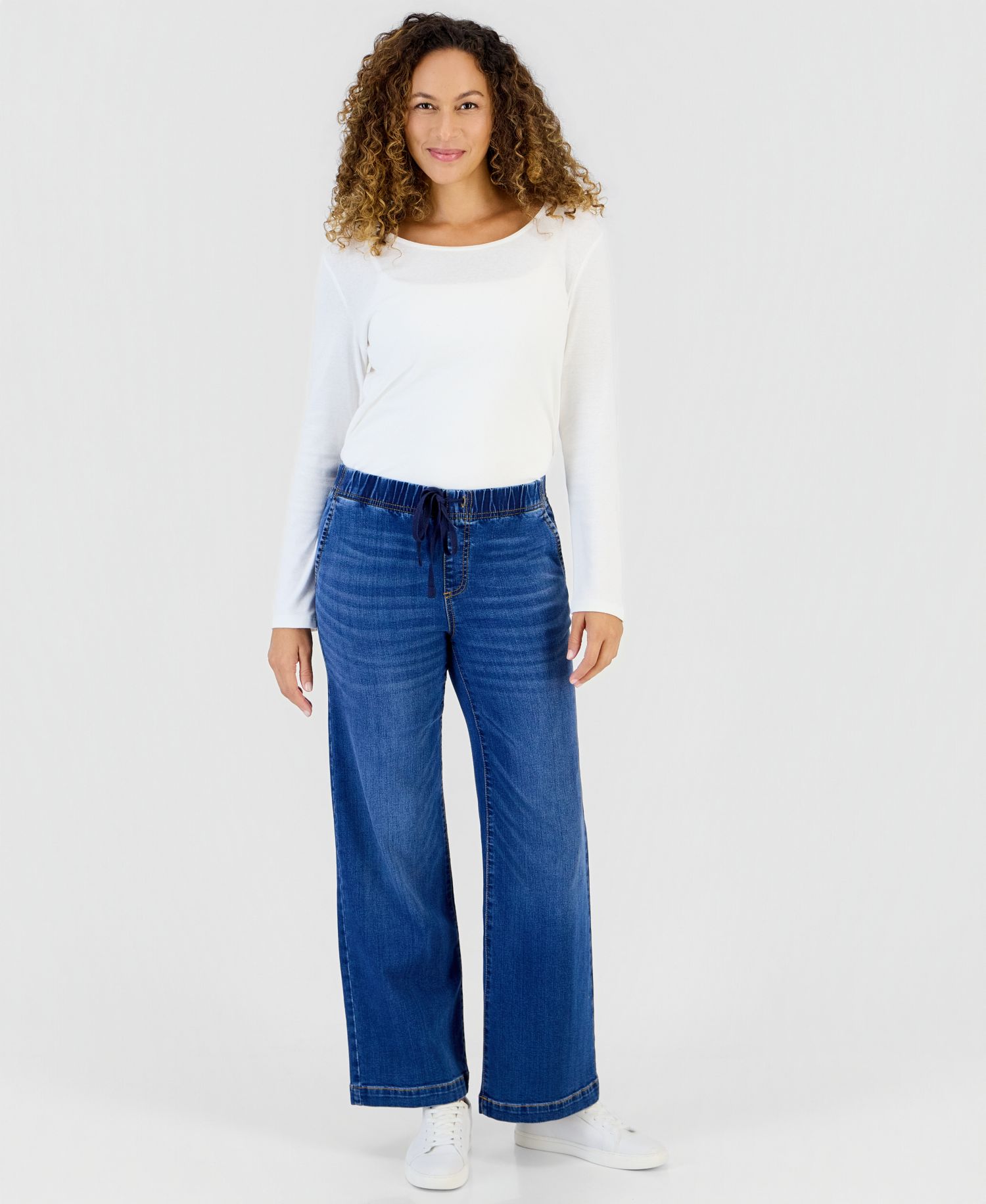 Petite High-Rise Wide-Leg Pull-On Jeans