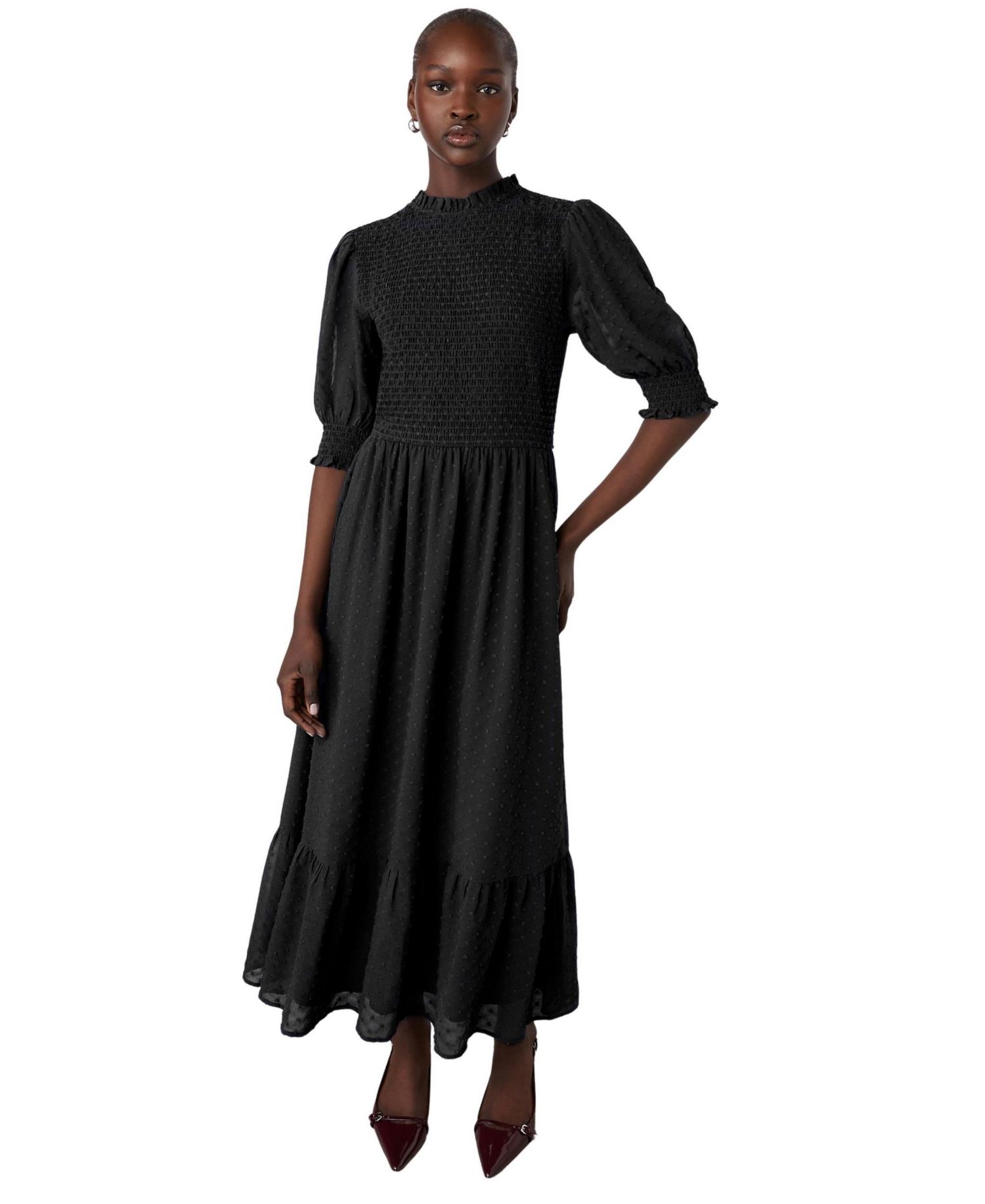 Women's Amelia 3/4-Sleeve Puff Tiered Chiffon Midi Dress
