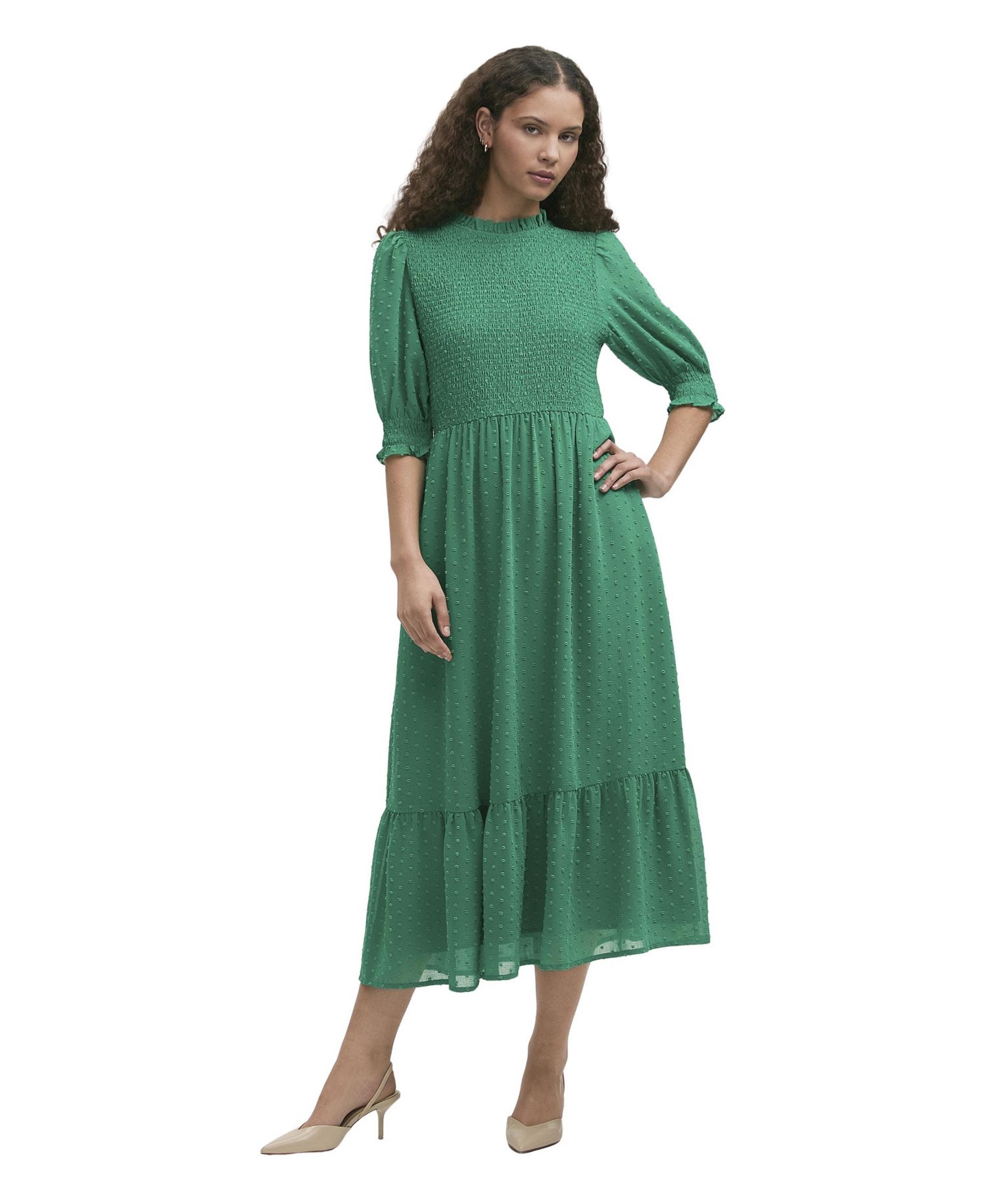 Women's Amelia 3/4-Sleeve Puff Tiered Chiffon Midi Dress