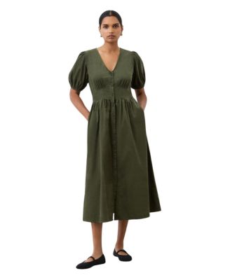 Women's Arlow Corduroy Puff-Sleeve A-Line Midi Dress