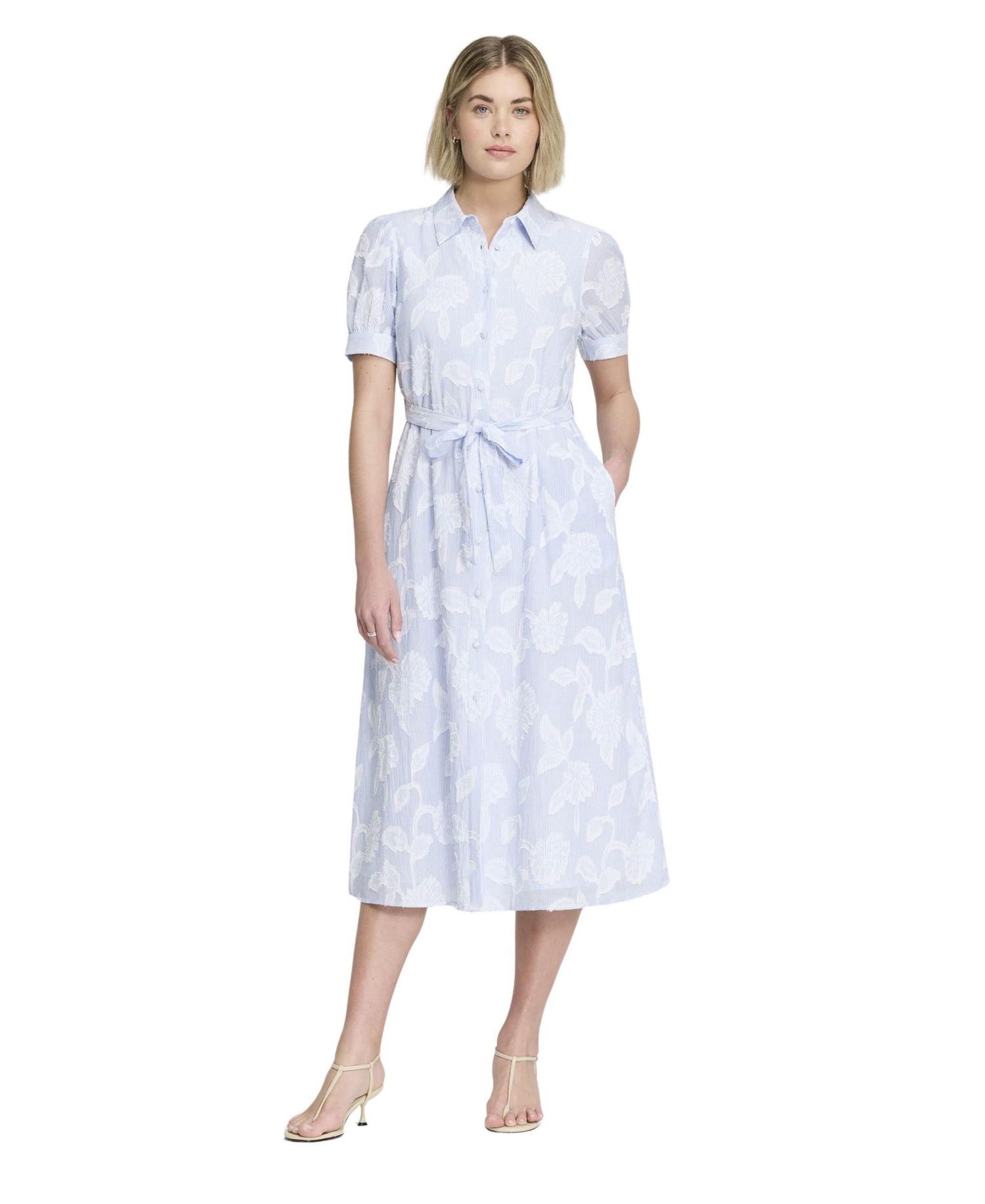 Women's Mariah Tie Waist Floral Short-Sleeve Midi Shirt Dress