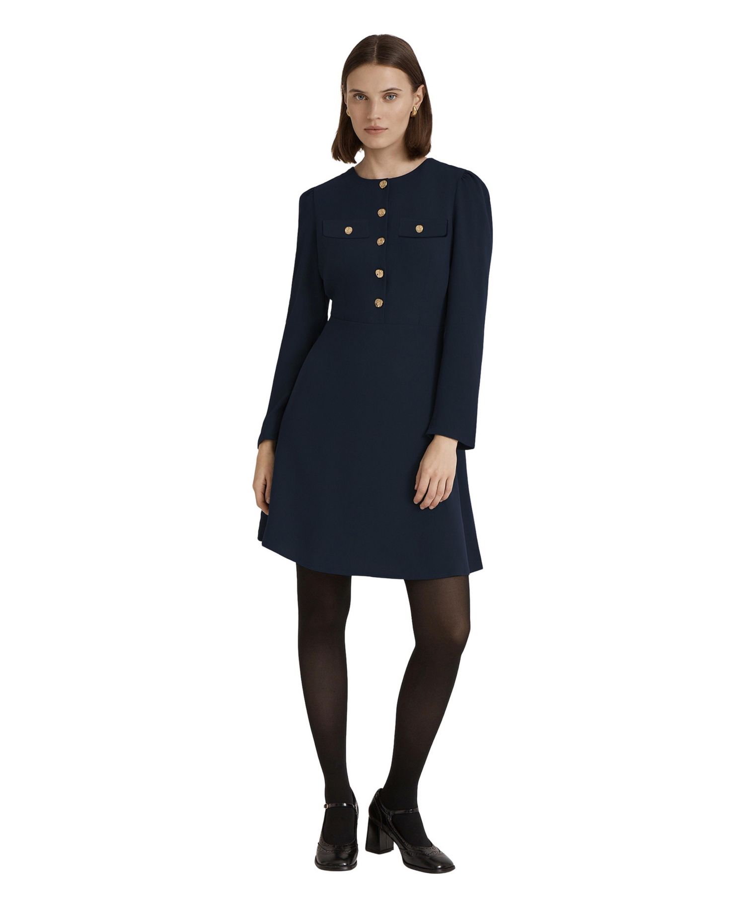 Women's Evie Long-Sleeve Crepe A-Line Dress