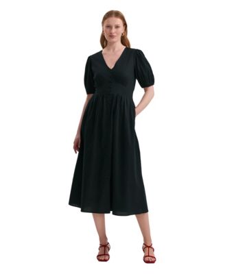 Women's Addison Puff-Sleeve V-Neck Midi Dress