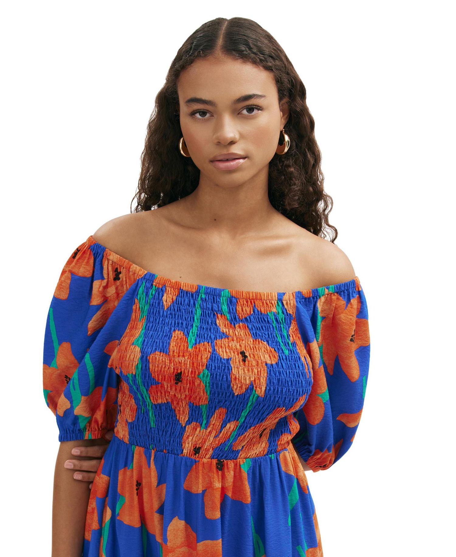 Women's Enzo Square Neck Floral-Print Short-Sleeve Midi Dress