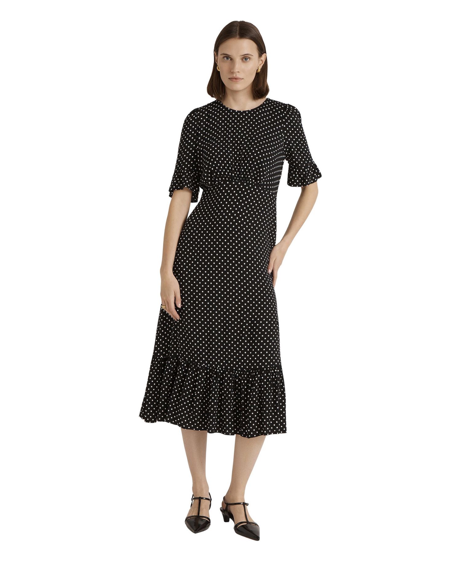 Women's Sylvie Polka-Dot Short-Sleeve Midi Dress