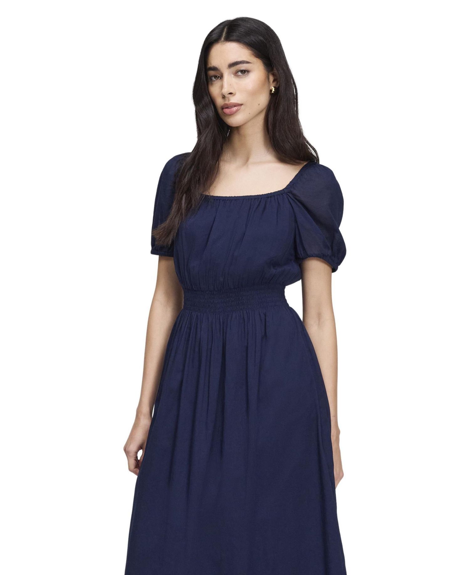 Women's Mandy Square-Neck Short-Sleeve Shirred-Waist Midi Dress