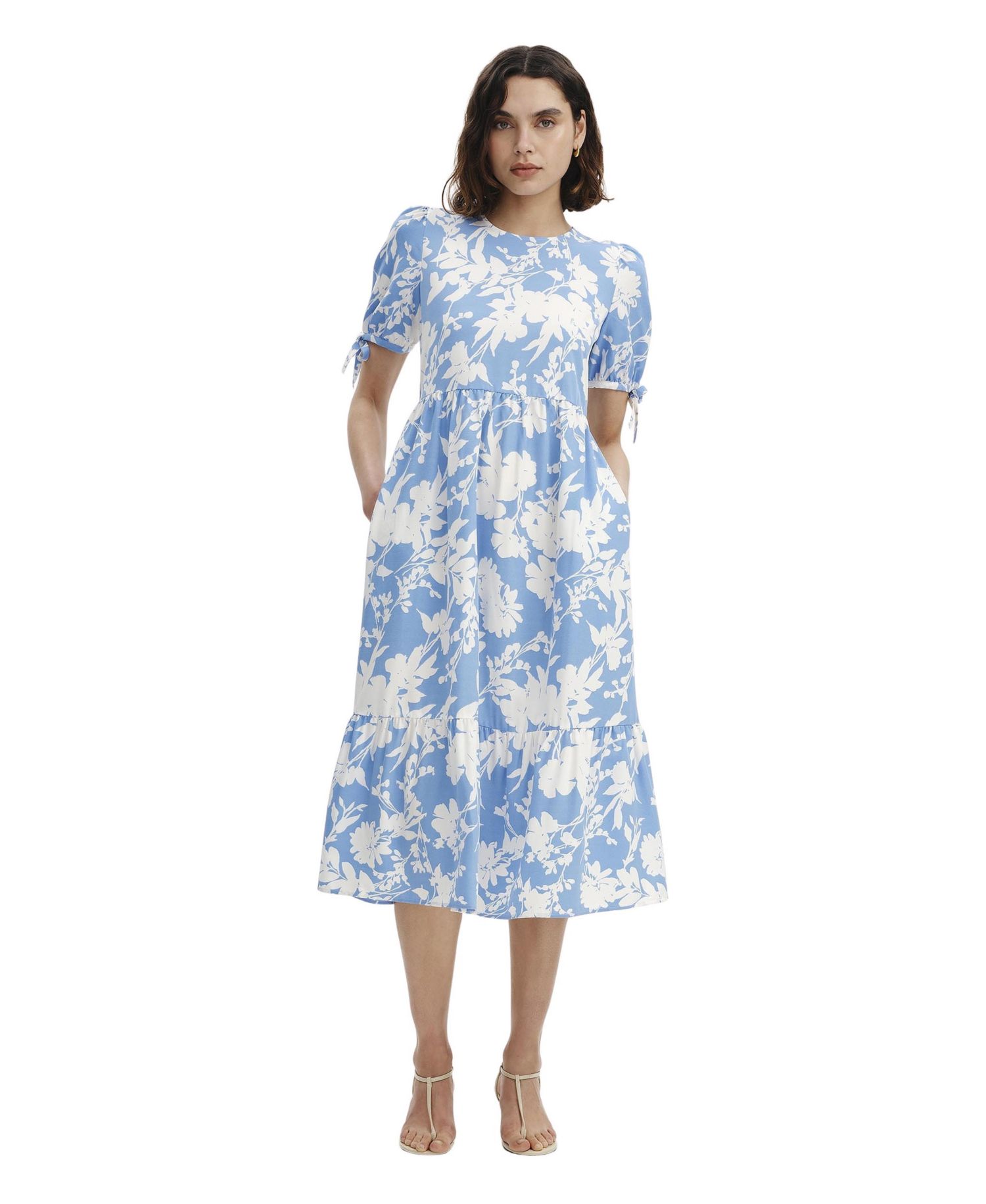 Women's Jessa Floral-Print Tiered Short-Sleeve Midi Dress
