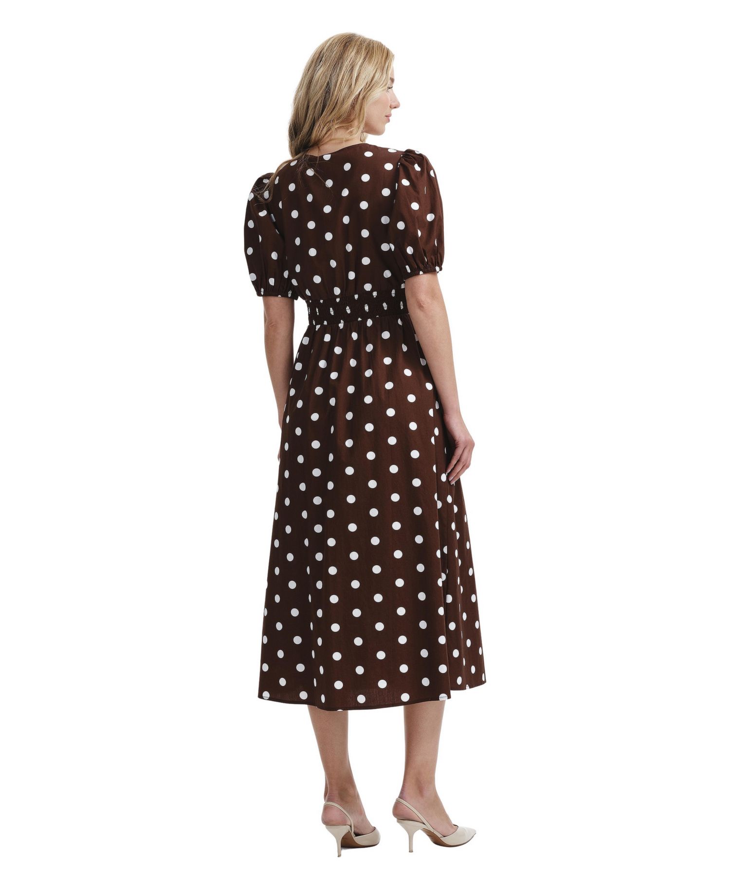 Women's Addison Polka-Dot Midi V-Neck Dress