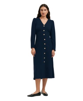 Women's Caprice Long-Sleeve V-Neck Crepe Midi Dress
