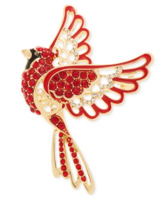Crystal Gold-Tone Flying Cardinal Pin