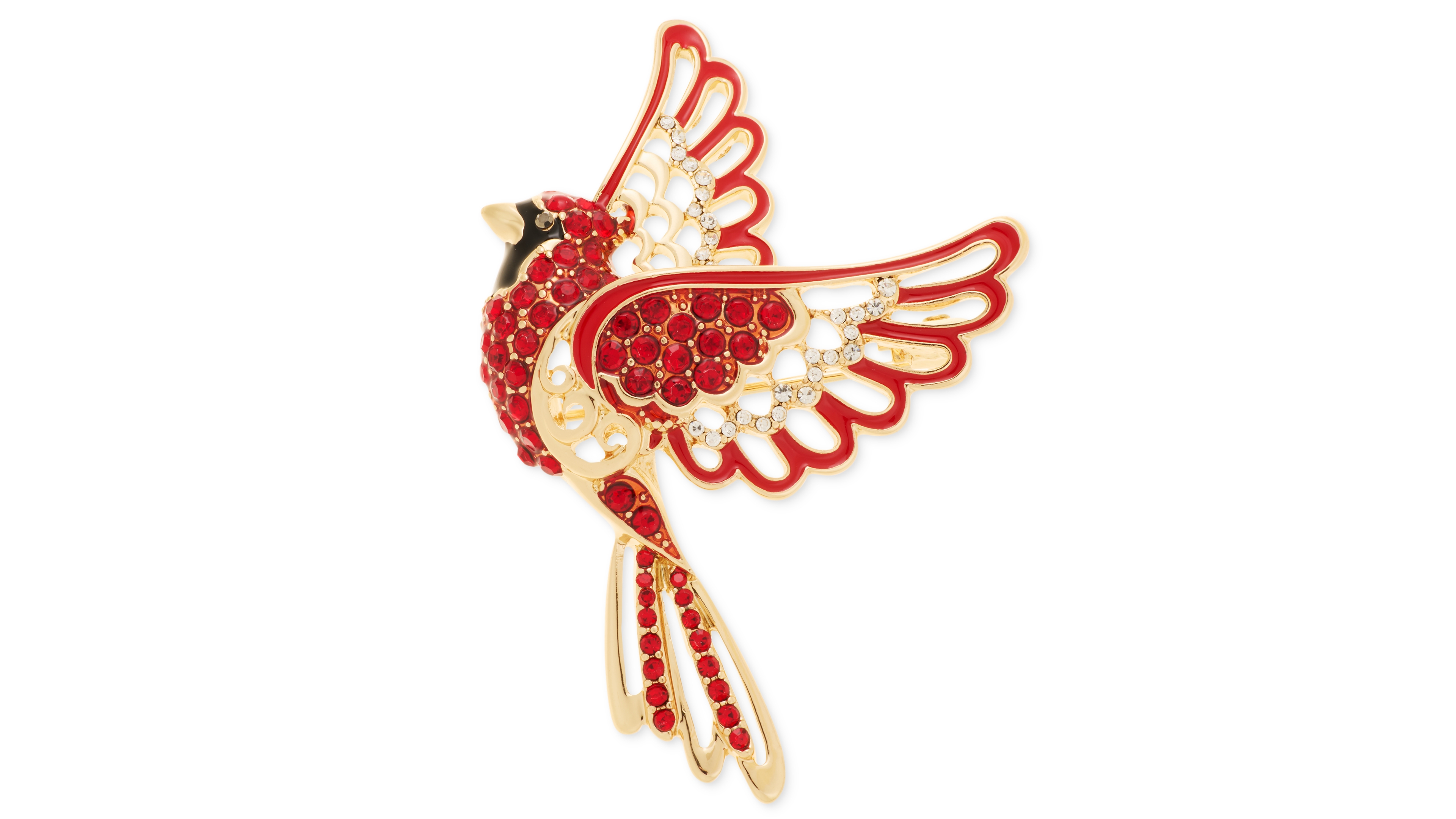 Anne Klein Crystal Gold-Tone Flying Cardinal Pin