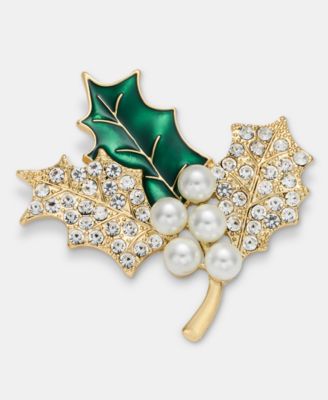 Imitation Pearl Holly Branch Pin