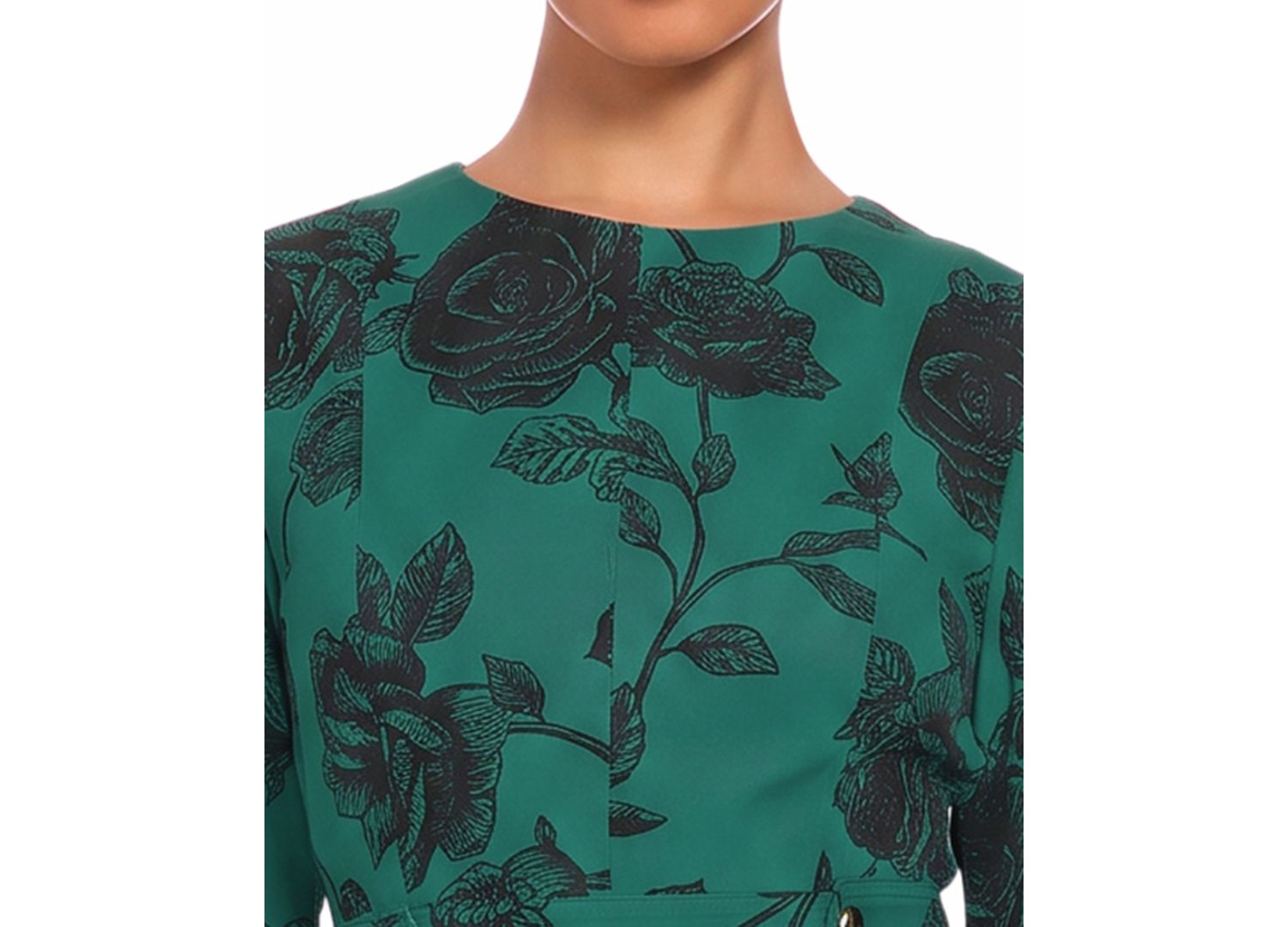 Petite Printed Side Tab Floral A-Line 3/4-Sleeve Midi Dress