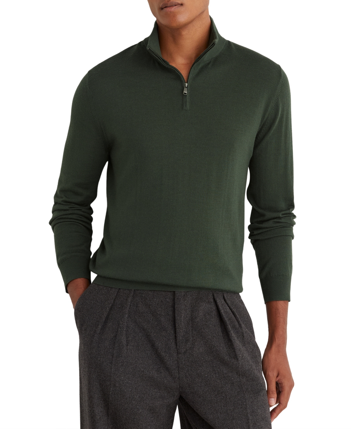 Reiss Men's Blackhall Slim-Fit Merino Wool Fine-Gauge Knit Sweater - Dark Green