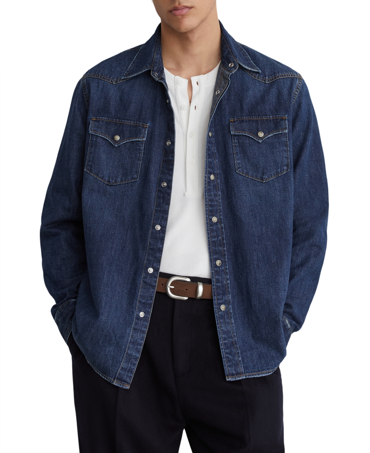 Reiss Men's Mountain Western Long-Sleeve Regular-Fit Denim Shirt