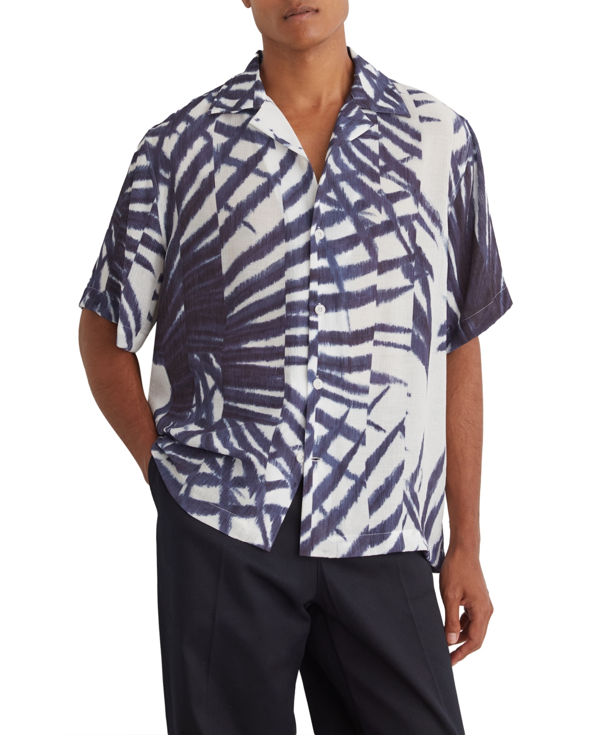 Reiss Men's Shindora Plisse Cuban-Collar Short-Sleeve Shirt