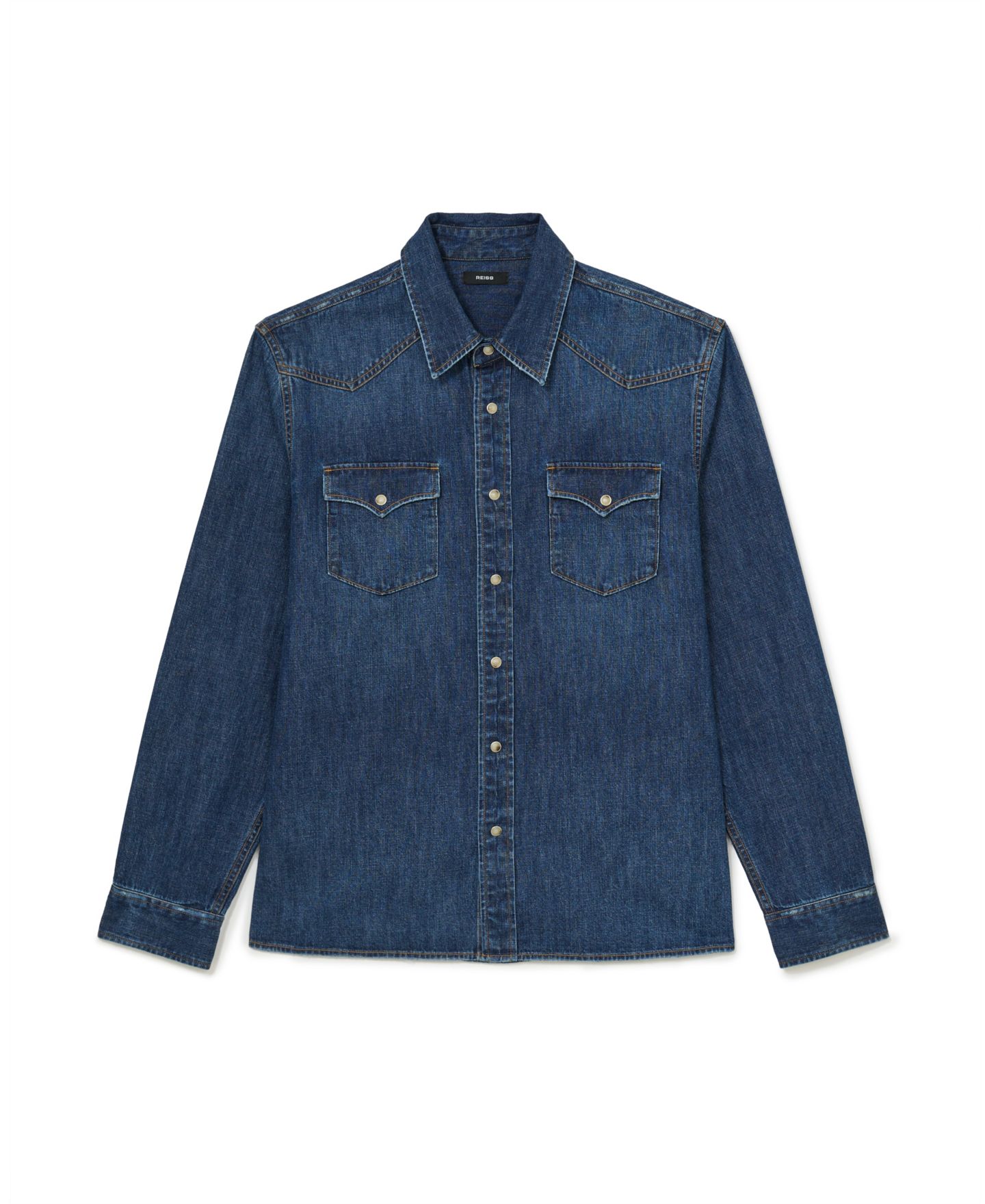 Мужская рубашка REISS Mountain Western Long-Sleeve Regular-Fit Denim — фото 5