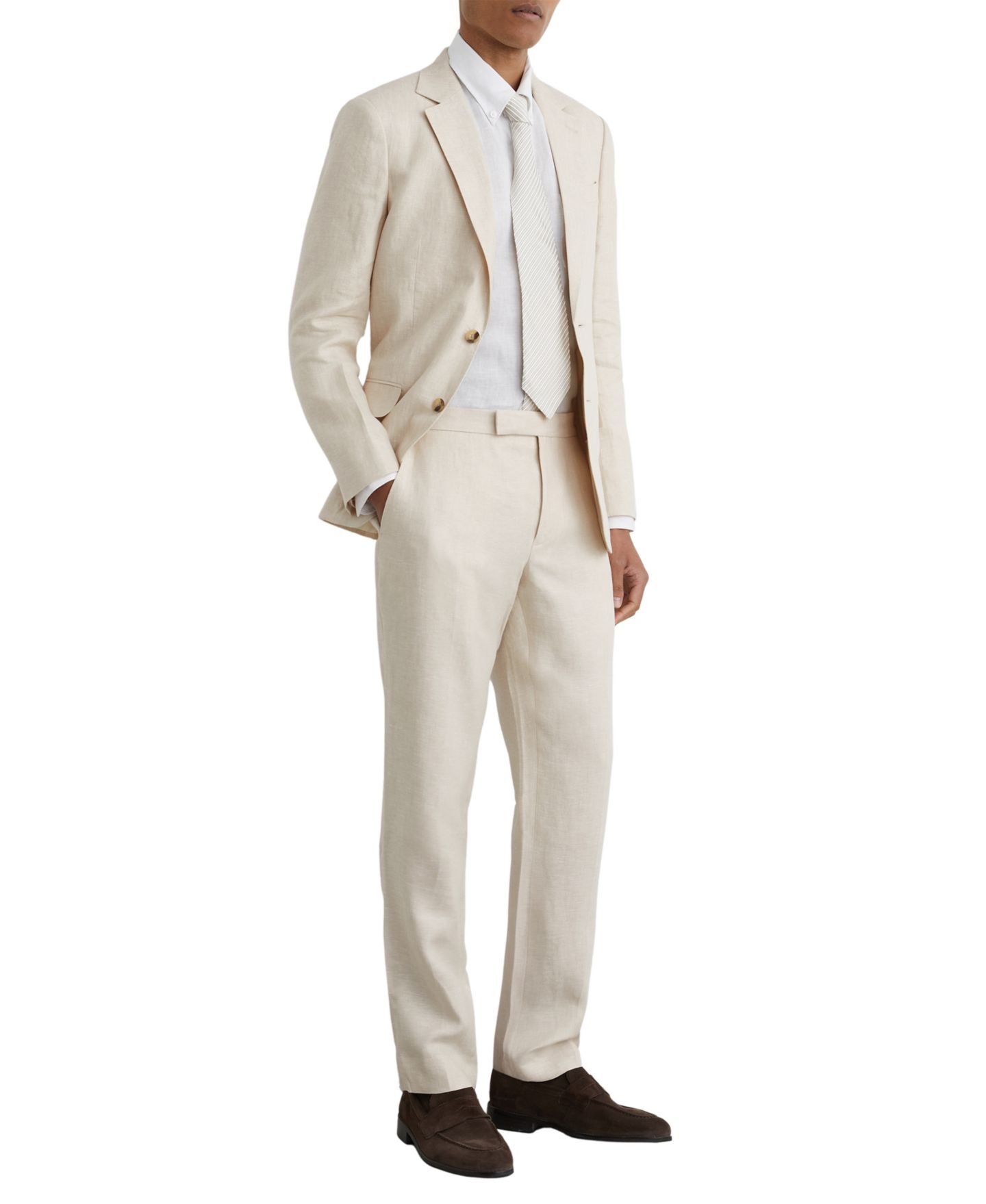 Мужские брюки REISS Atlantic Linen-Twill Tailored-Fit, цвет: Серо-бежевый — фото 3
