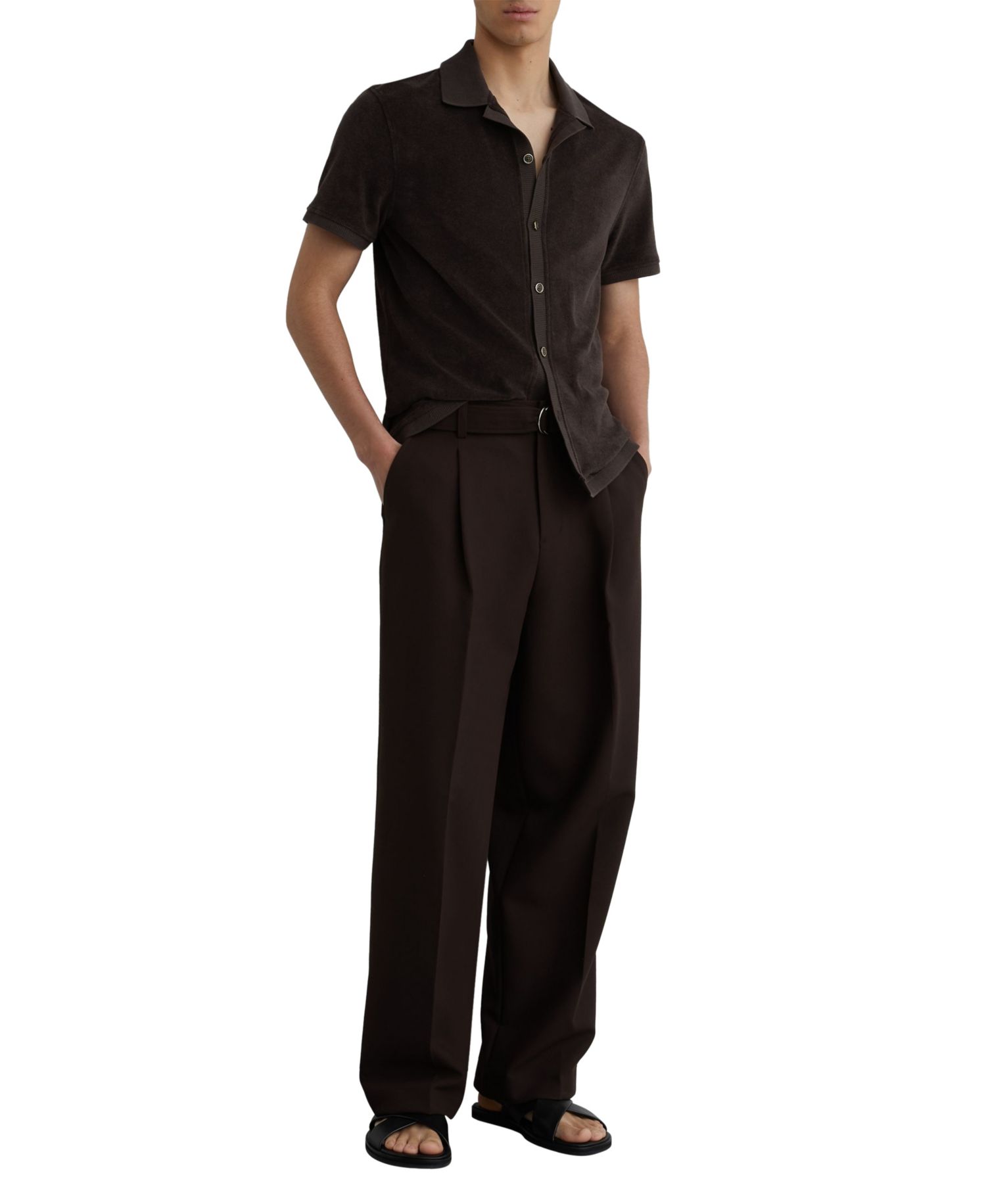 Men's Eden Cuban-Collar Short-Sleeve Cotton-Blend Towelling Shirt