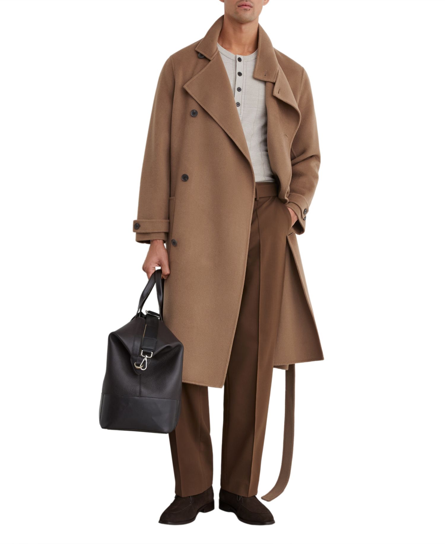 Men's Selation Wool-Blend Belted Long Overcoat